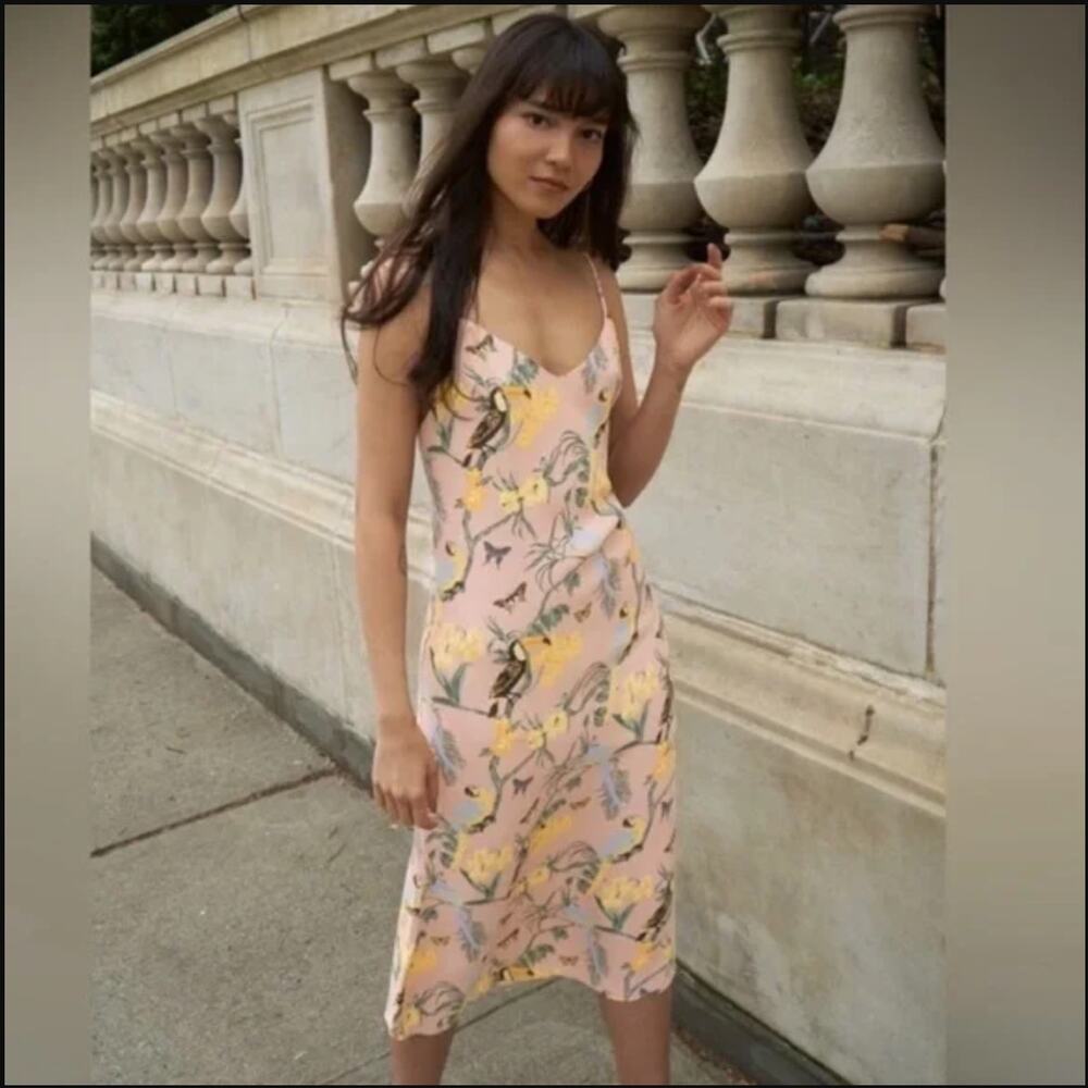 Reformation Pink Floral Midi Dress with Yellow Accents